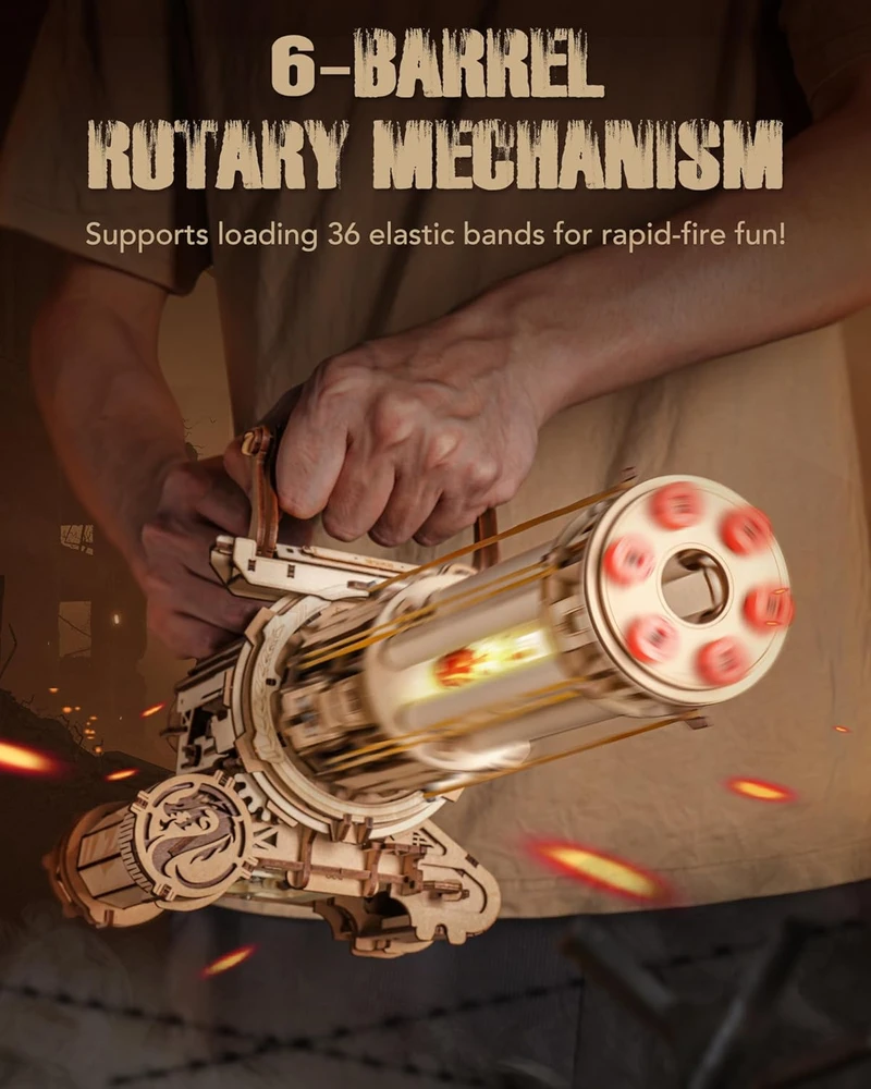 Robotime 3D medinis mechaninis konstruktorius Rotating-Barrel Machine Gun