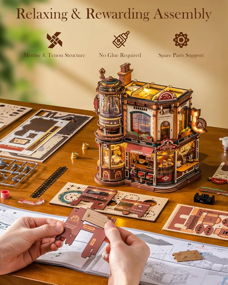 Robotime 3D medinis mechaninis konstruktorius Dream Coffee Factory