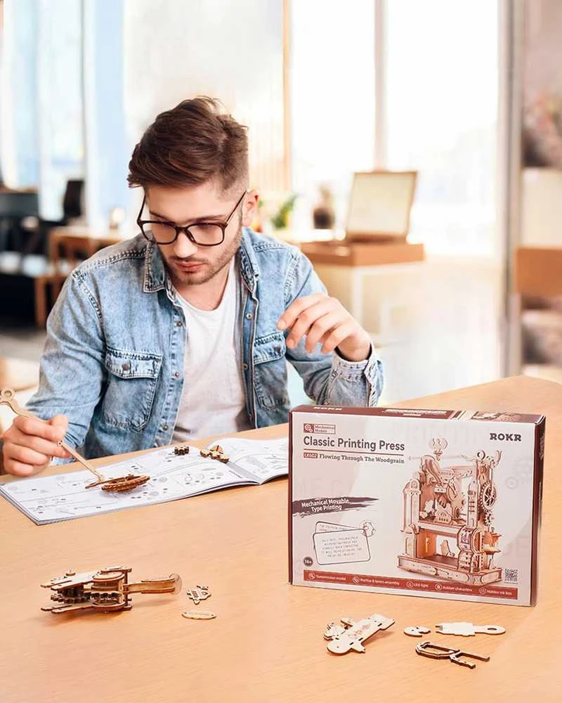 Robotime 3D medinis mechaninis konstruktorius Klasikinis spausdinimo presas