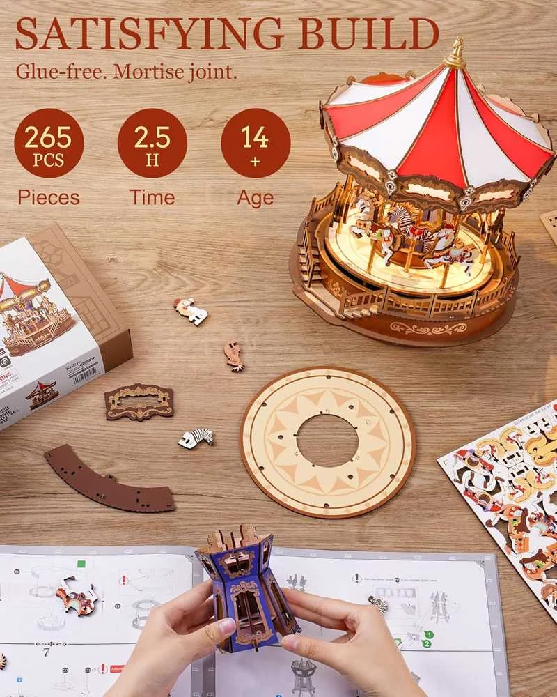 Robotime 3D medinis mechaninis konstruktorius MAGIŠKA KARUSELĖ