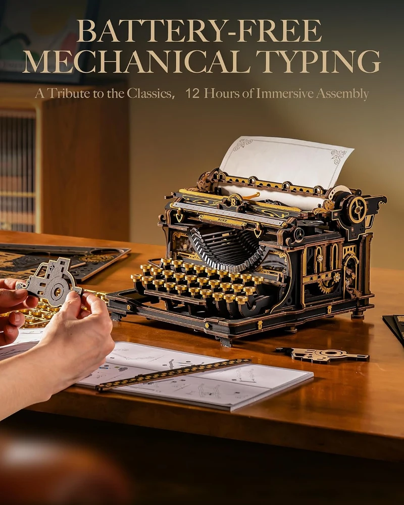 Robotime 3D medinis mechaninis konstruktorius Typewriter (Classic Version)