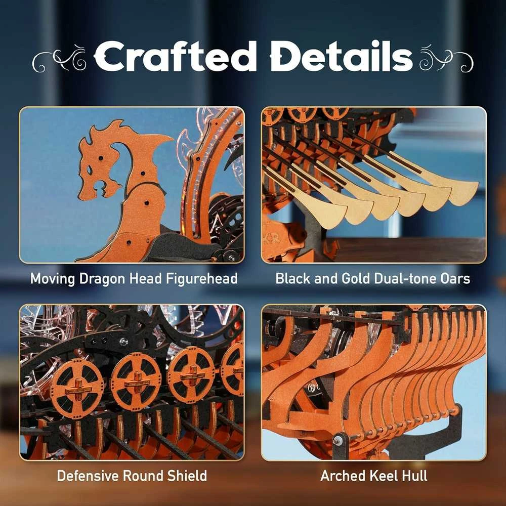 Robotime 3D medinis mechaninis konstruktorius Viking Dragon Ship