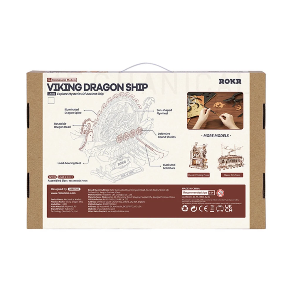 Robotime 3D medinis mechaninis konstruktorius Viking Dragon Ship