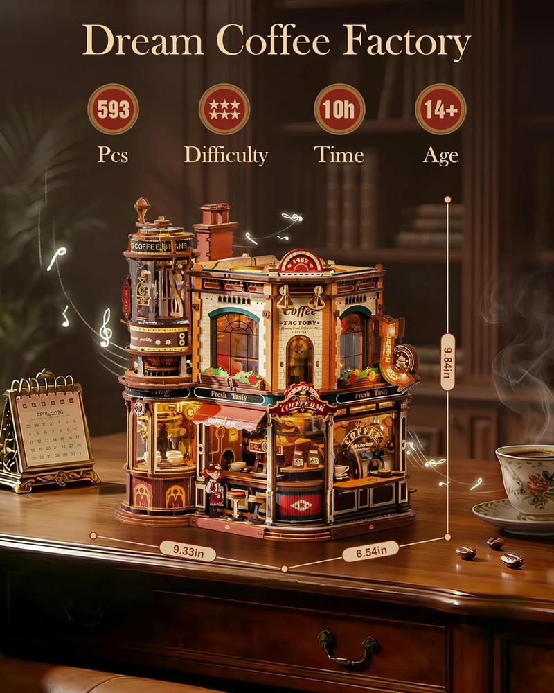 Robotime 3D medinis mechaninis konstruktorius Dream Coffee Factory