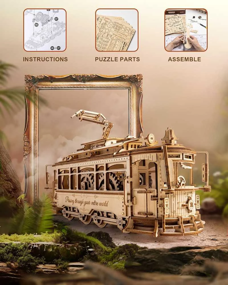 Robotime 3D medinis mechaninis konstruktorius MIESTO TRAMVAJUS