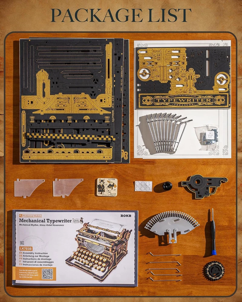 Robotime 3D medinis mechaninis konstruktorius Typewriter (Classic Version)