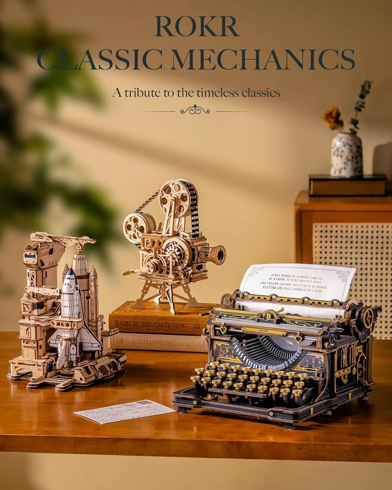 Robotime 3D medinis mechaninis konstruktorius Typewriter (Classic Version)