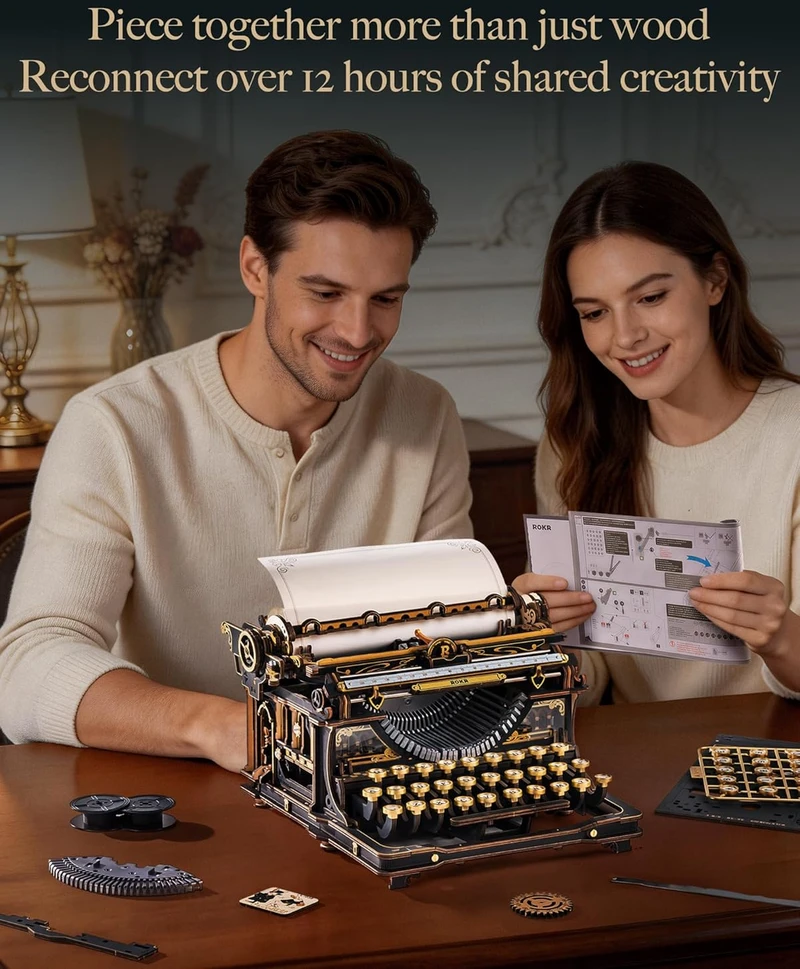 Robotime 3D medinis mechaninis konstruktorius Typewriter (Classic Version)