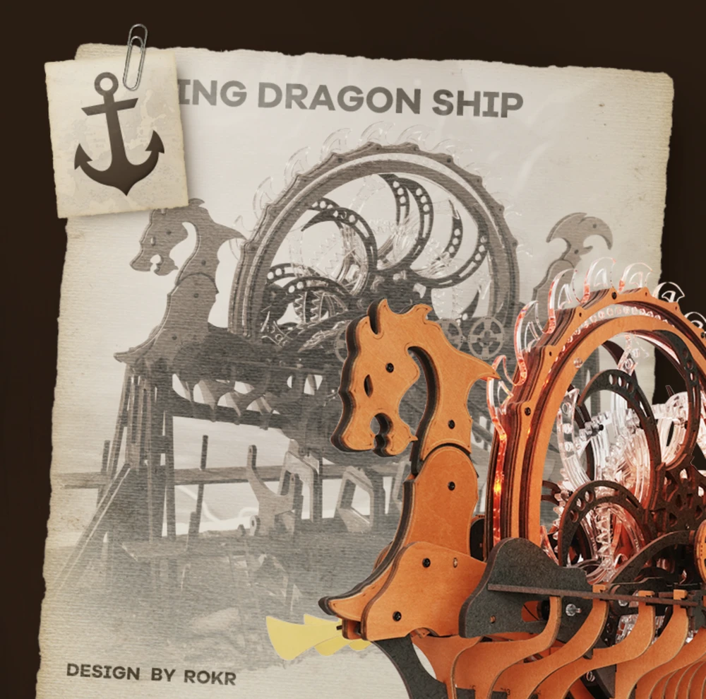 Robotime 3D medinis mechaninis konstruktorius Viking Dragon Ship