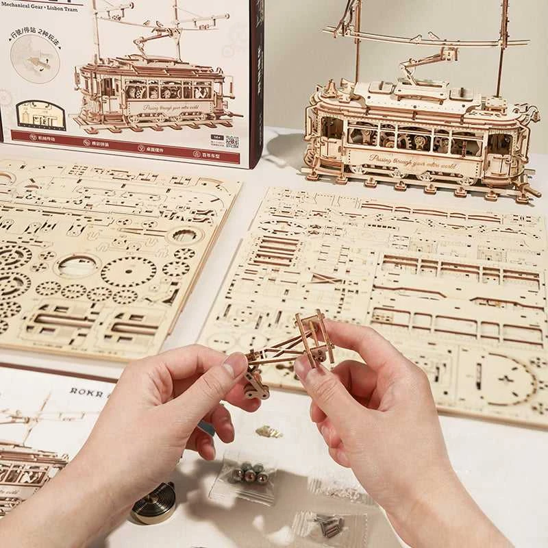 Robotime 3D medinis mechaninis konstruktorius MIESTO TRAMVAJUS