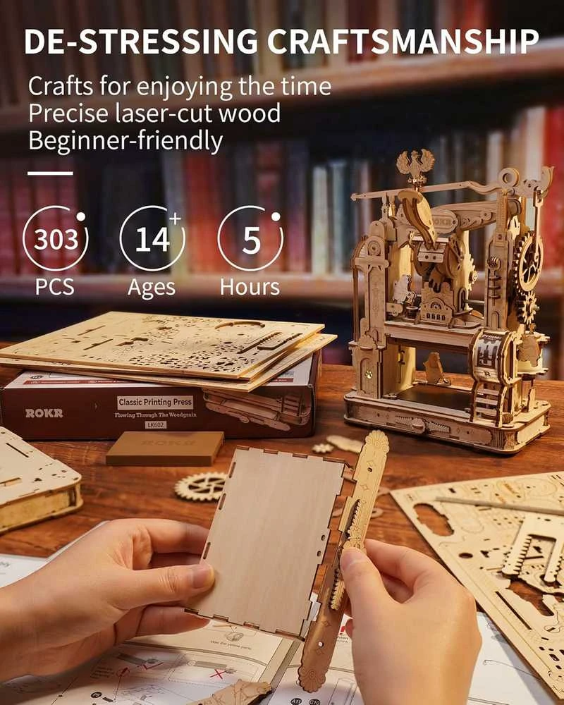 Robotime 3D medinis mechaninis konstruktorius Klasikinis spausdinimo presas