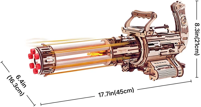 Robotime 3D medinis mechaninis konstruktorius Rotating-Barrel Machine Gun