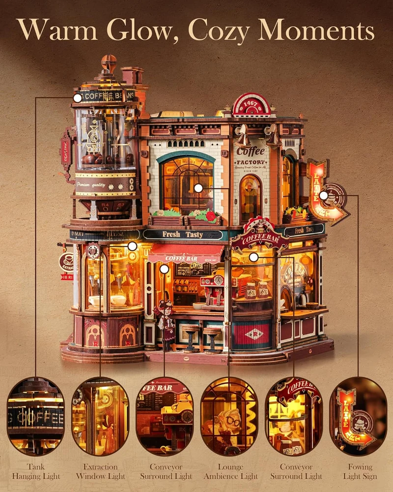 Robotime 3D medinis mechaninis konstruktorius Dream Coffee Factory