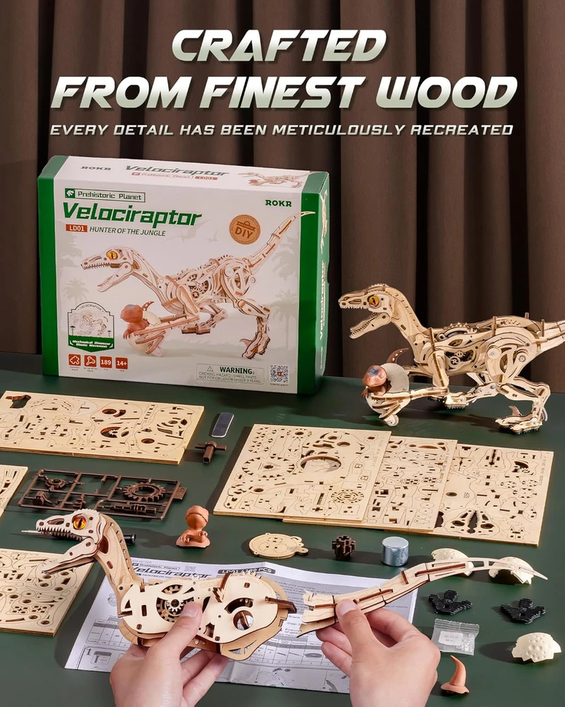 Robotime 3D medinis mechaninis konstruktorius Velociraptor