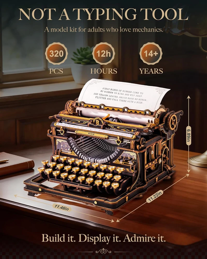 Robotime 3D medinis mechaninis konstruktorius Typewriter (Classic Version)