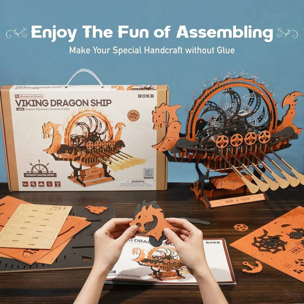 Robotime 3D medinis mechaninis konstruktorius Viking Dragon Ship