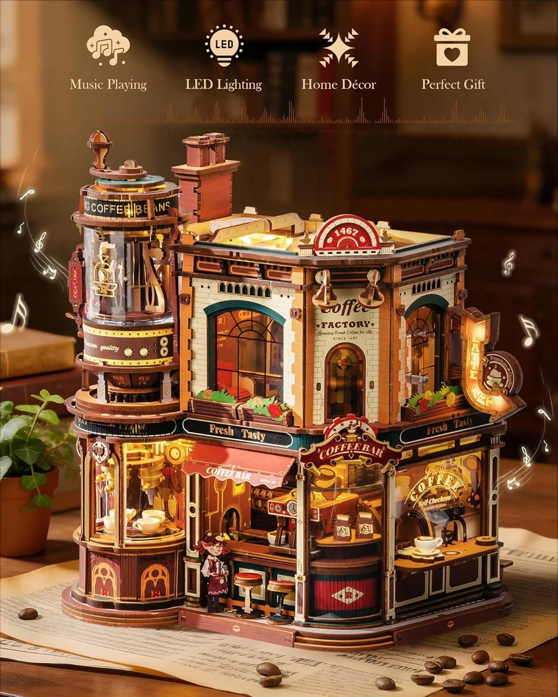 Robotime 3D medinis mechaninis konstruktorius Dream Coffee Factory