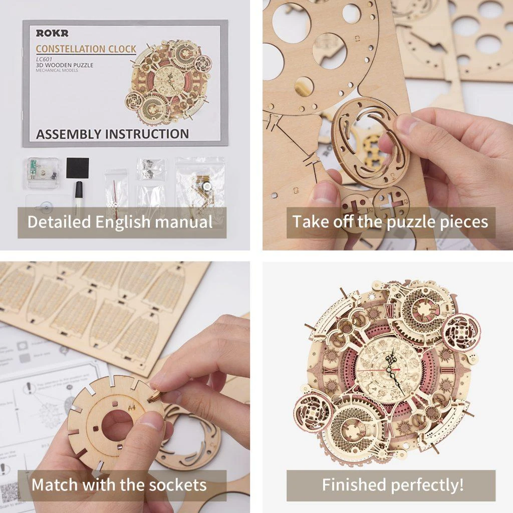 Robotime 3D medinis mechaninis konstruktorius SIENINIS LAIKRODIS