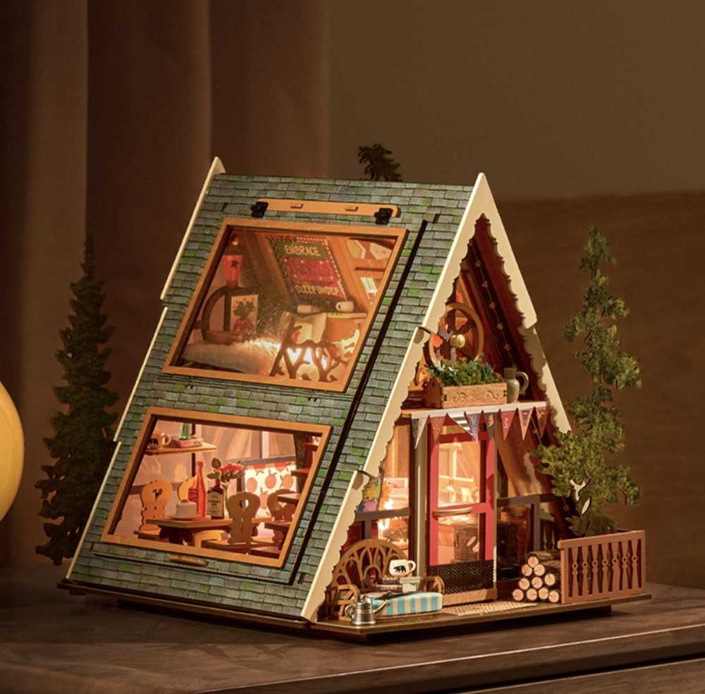 Robotime Mini namas 3D konstruktorius A-Frame Cabin Kalnų namelis