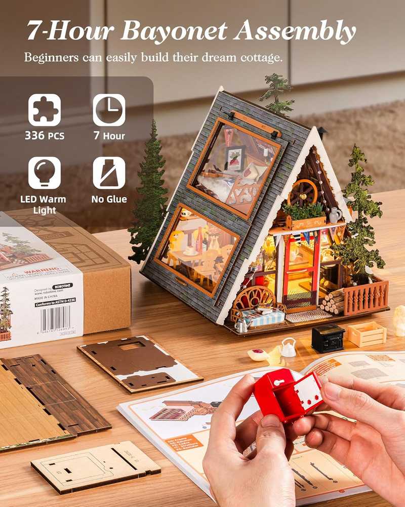 Robotime Mini namas 3D konstruktorius A-Frame Cabin Kalnų namelis