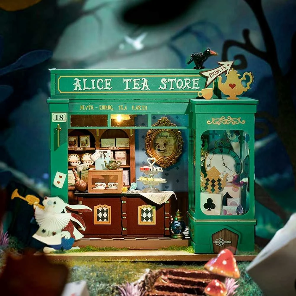 Robotime Mini namas 3D konstruktorius Alice's Tea Store