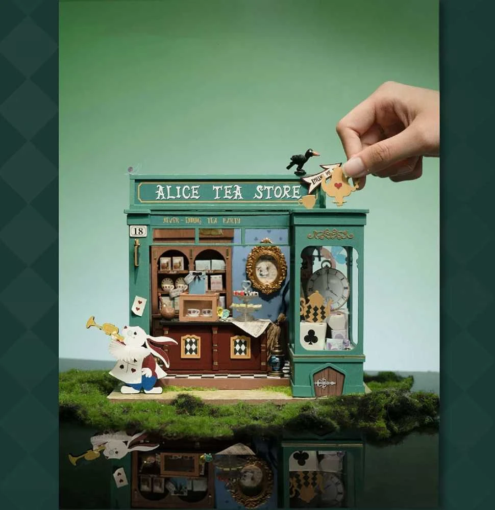 Robotime Mini namas 3D konstruktorius Alice's Tea Store