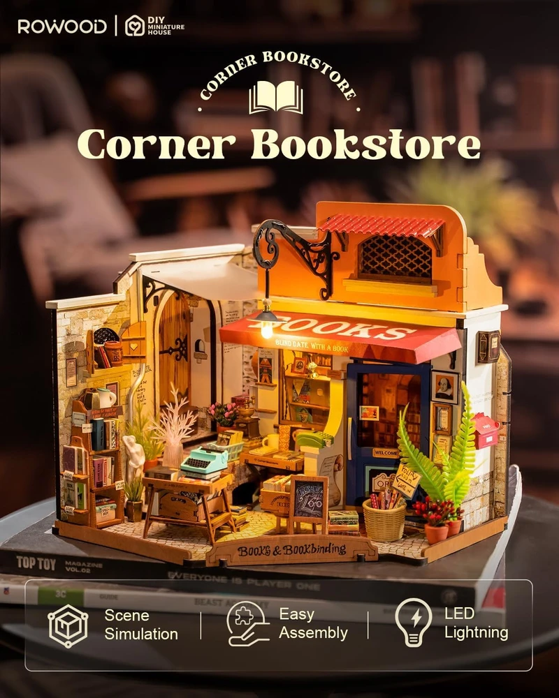Robotime Mini namas 3D konstruktorius Corner Bookstore