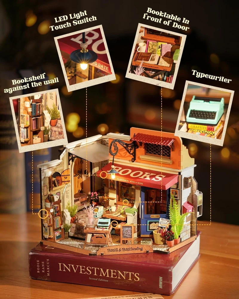 Robotime Mini namas 3D konstruktorius Corner Bookstore