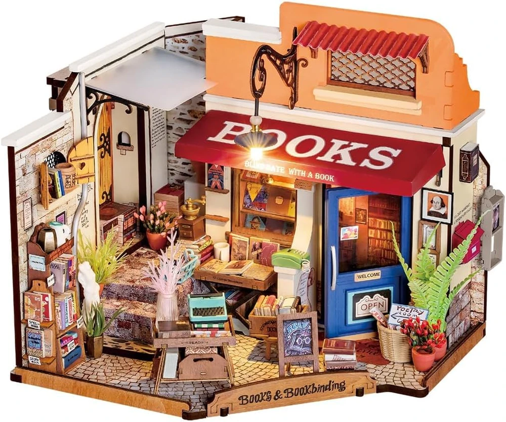 Robotime Mini namas 3D konstruktorius Corner Bookstore
