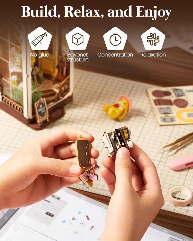 Robotime Mini namas 3D medinis konstruktorius Holiday Cafe
