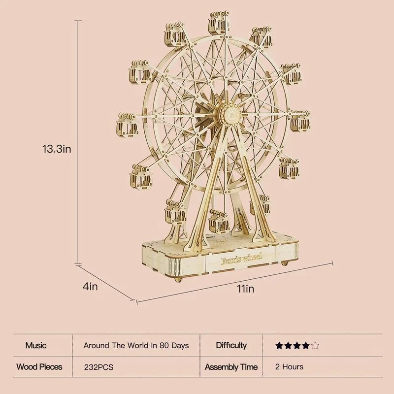 Robotime Muzikinis 3D medinis konstruktorius Apžvalgos ratas