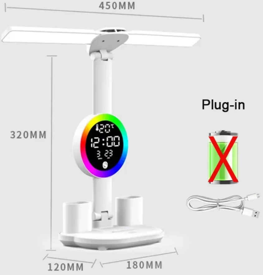 Stalinis LED šviestuvas su termometru, kalendoriumi, laikrodžiu ir RGB ekrano apšvietimu