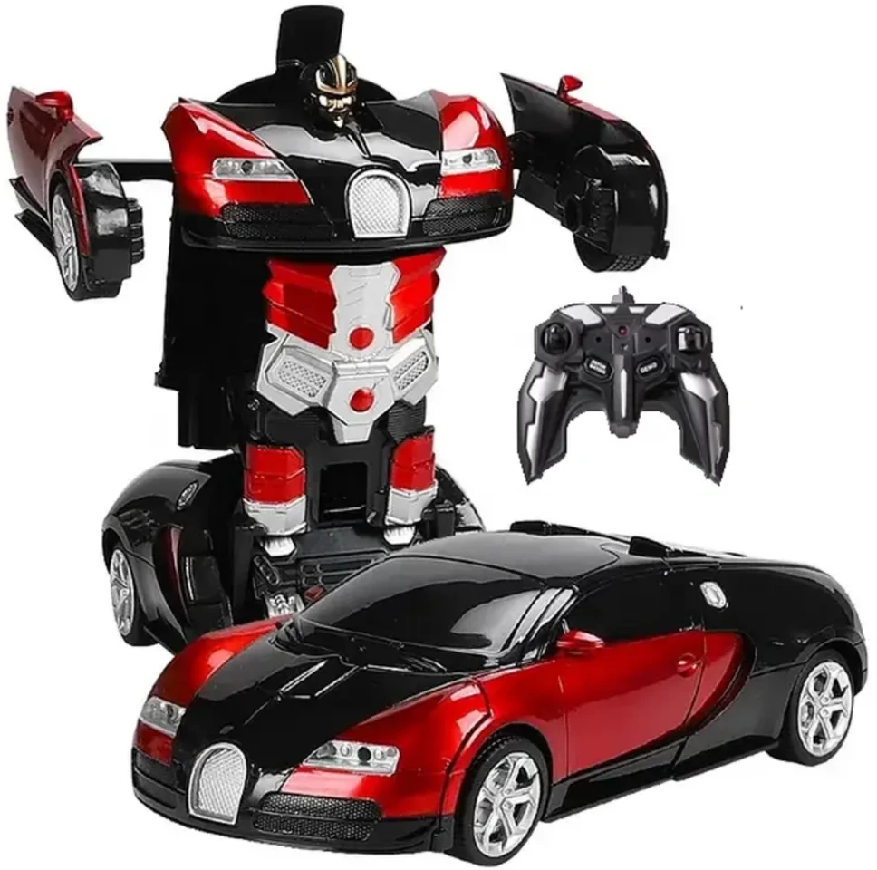 Transformuojamas nuotolinio valdymo automobilis - robotas 2 in 1 su LED šviesomis ir 360° drift funkcija (raudonas)