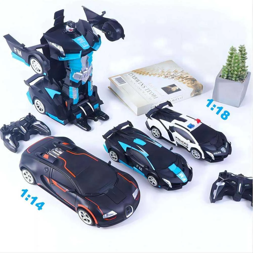 Transformuojamas nuotolinio valdymo automobilis - robotas 2 in 1 su LED šviesomis ir 360° drift funkcija (mėlynas)