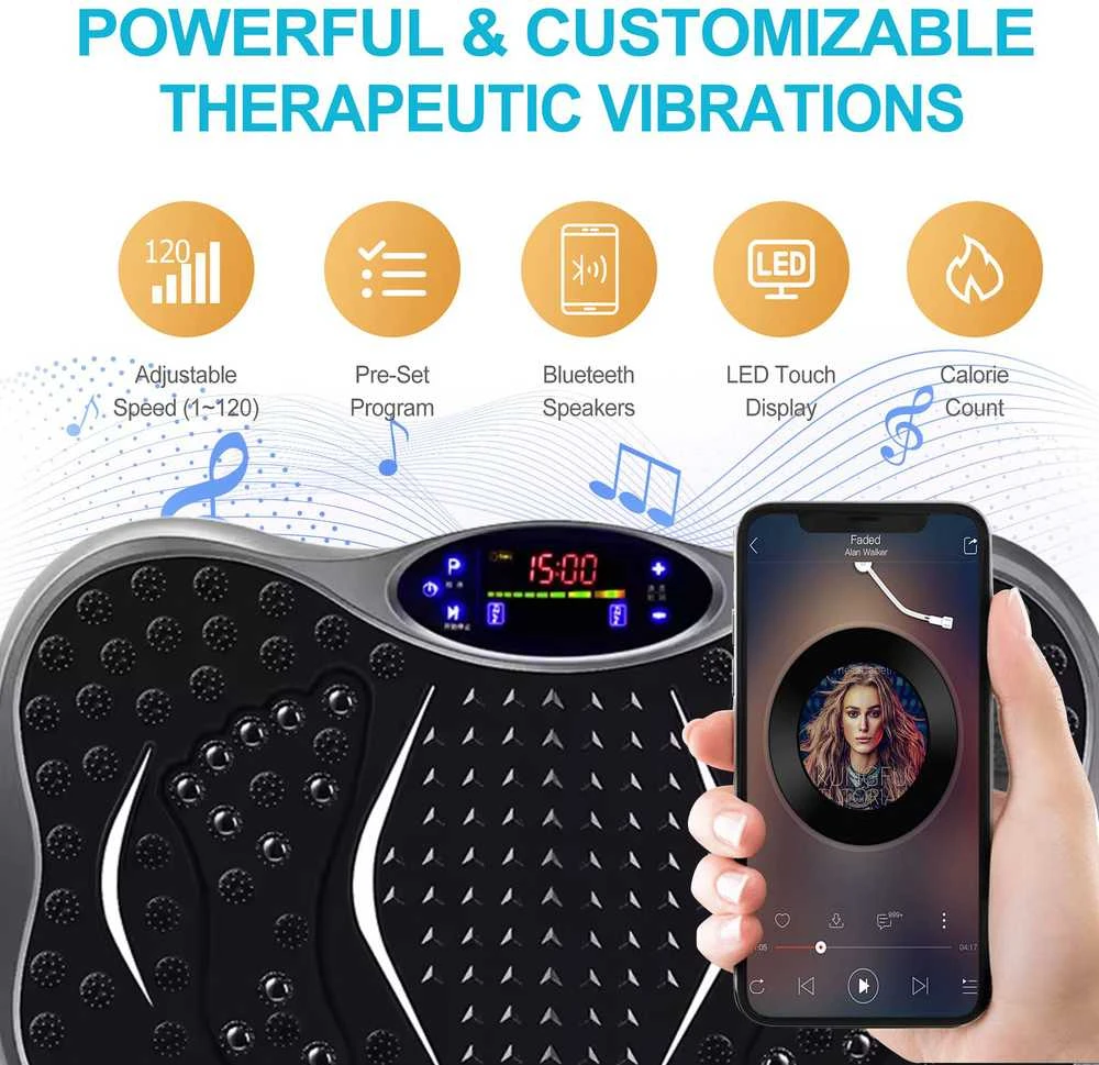 Vibracijos plokštė Vibro treniruoklis Platforma su vibro funkcija ir Bluetooth garsiakalbiu