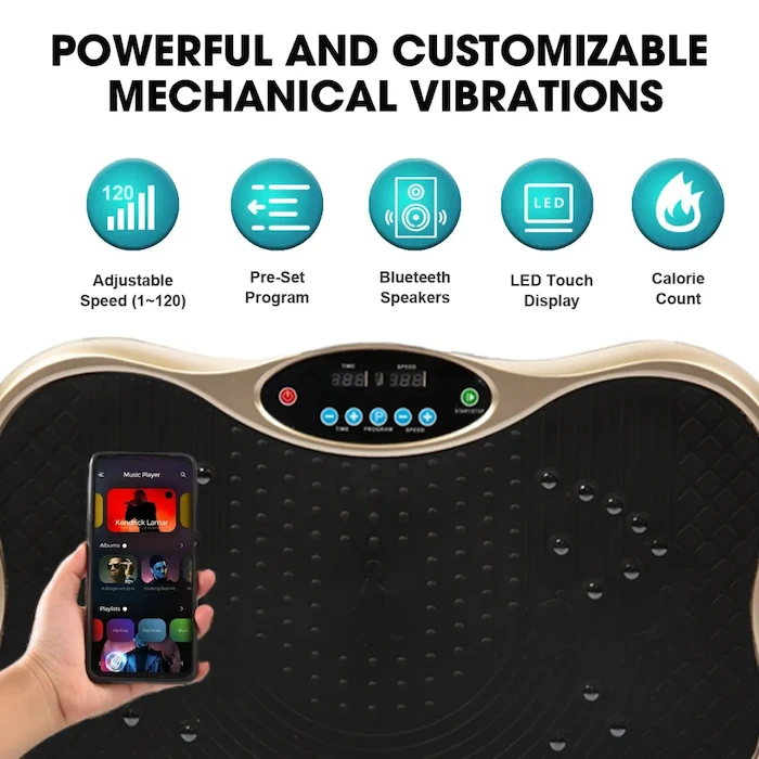 Vibracijos plokštė Vibro treniruoklis Platforma su vibro funkcija ir Bluetooth garsiakalbiu