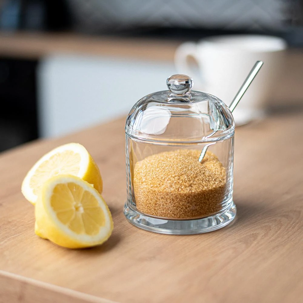 Glass sugar pot dia. 8,5 cm, h- 12 cm