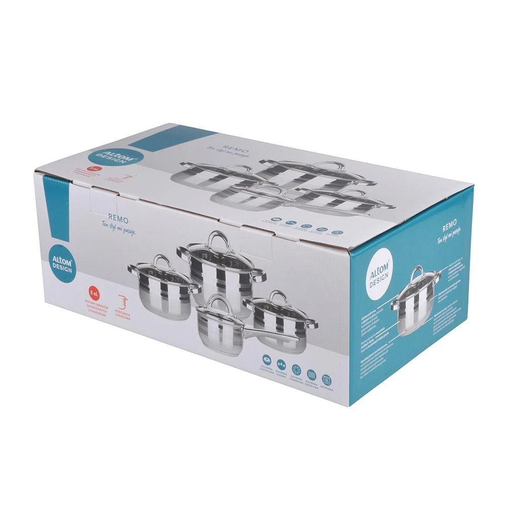 Altom Design Steel Remo 8 dalių nerūdijančio plieno virtuvės reikmenų rinkinys 14 cm, 16 cm, 18 cm, 22 cm