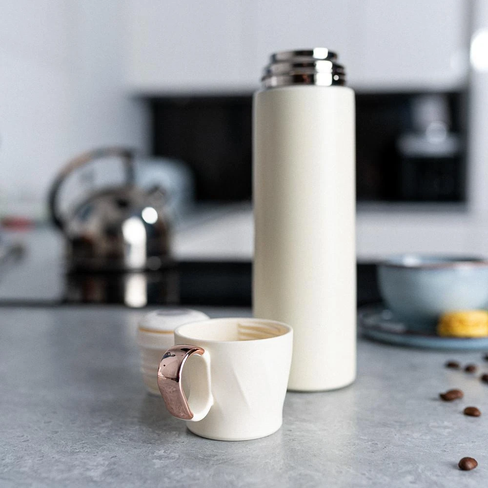 Thermos Termosas su puodelio formos dangteliu, 500 ml, baltas su auksiniu