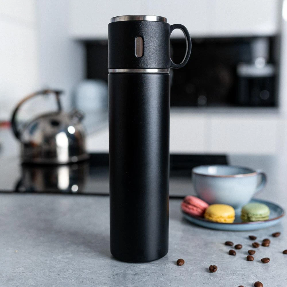 Thermos Termosas su puodelio formos dangteliu, 580 ml, juodas