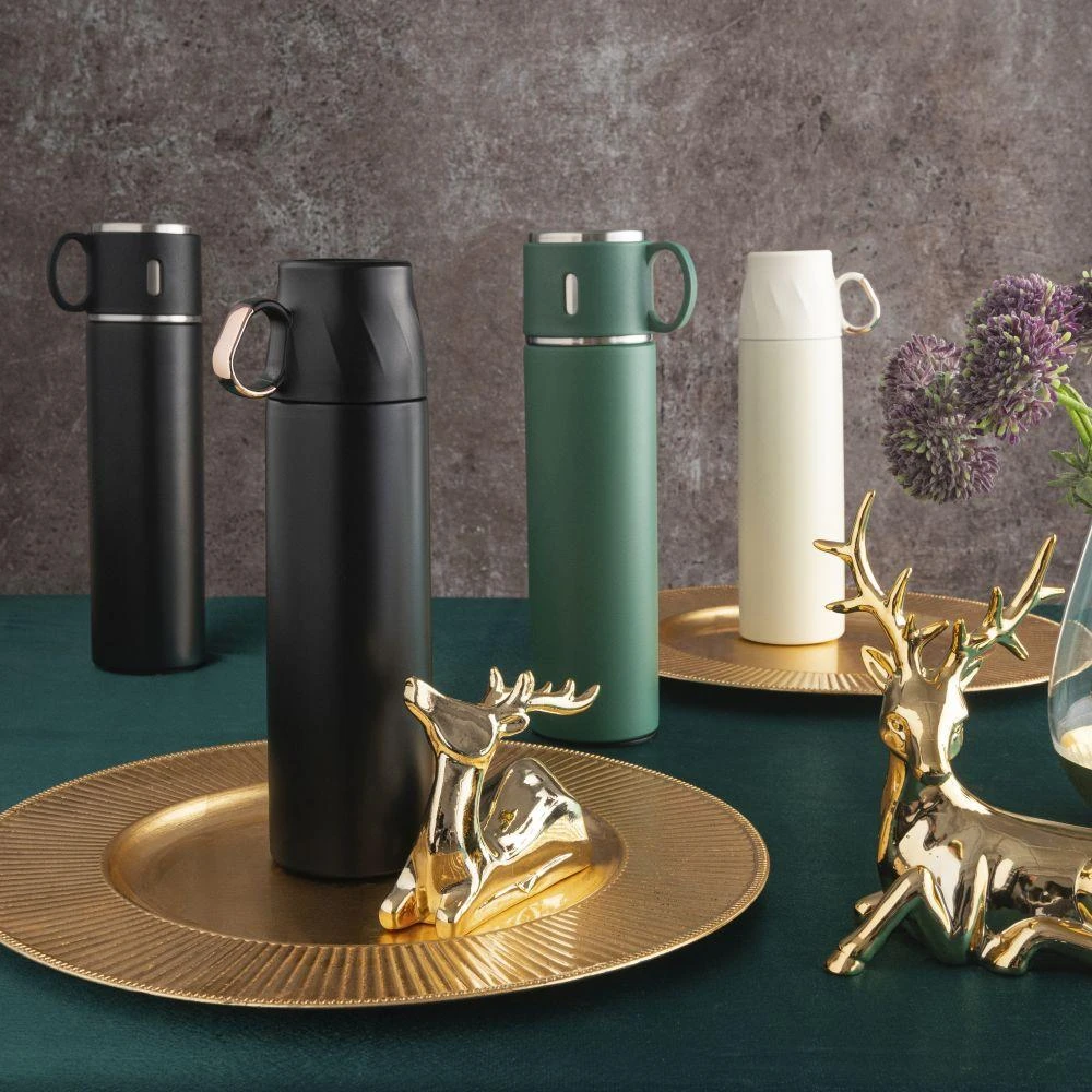 Thermos Termosas su puodelio formos dangteliu, 500 ml, baltas su auksiniu