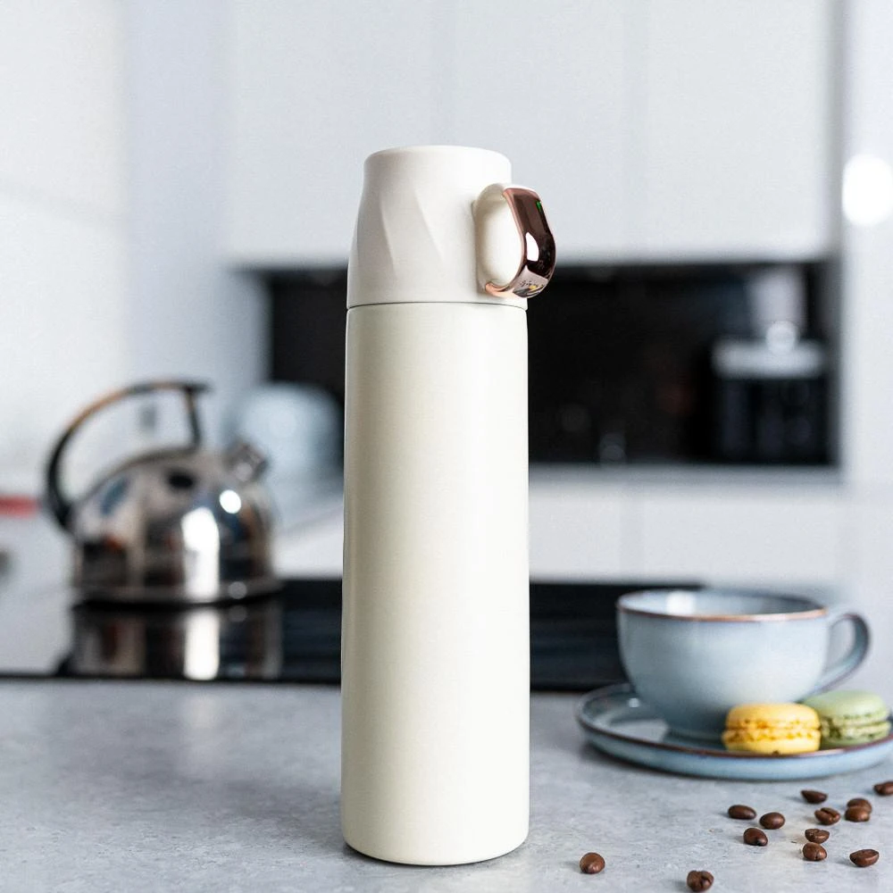 Thermos Termosas su puodelio formos dangteliu, 500 ml, baltas su auksiniu