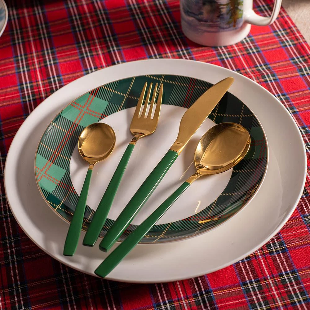 AltomDesign "Noble Gold Žalias" stalo įrankių rinkinys 24 dalių - 6 asmenims, Aukso / Žalios spalvos