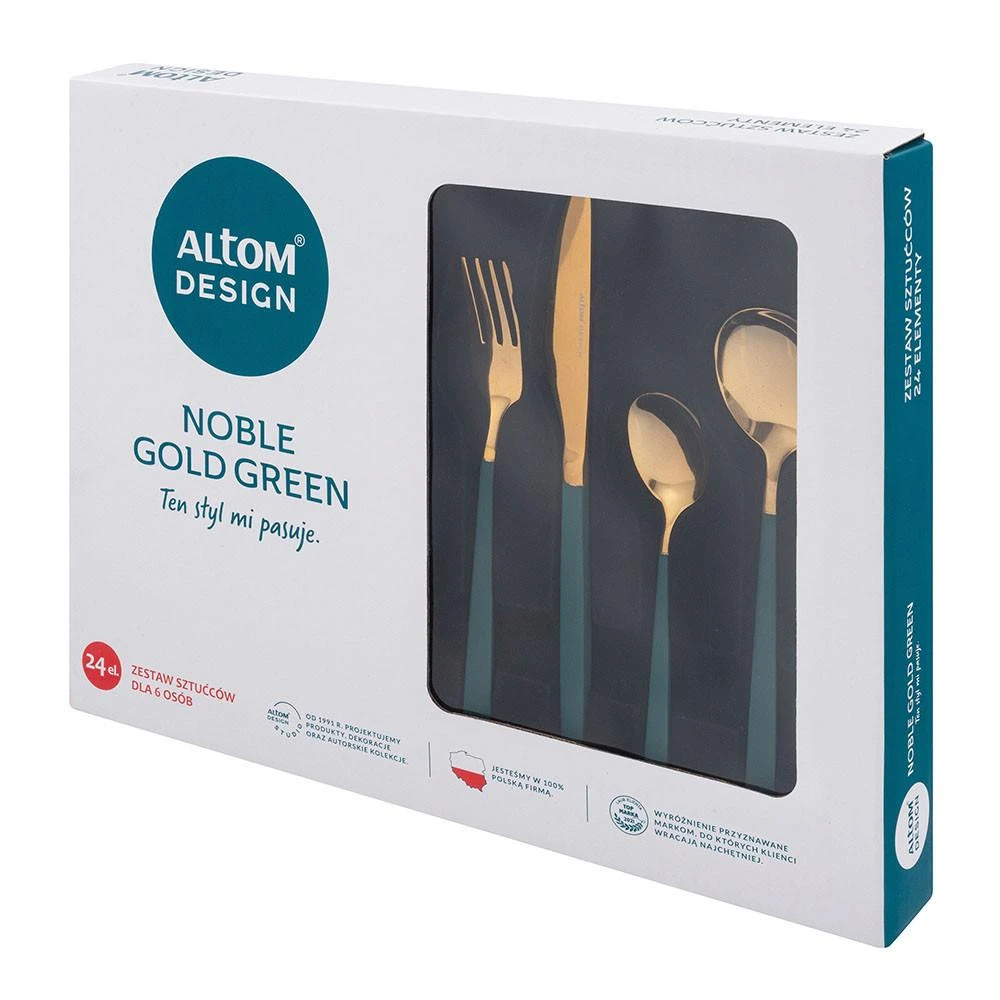AltomDesign "Noble Gold Žalias" stalo įrankių rinkinys 24 dalių - 6 asmenims, Aukso / Žalios spalvos