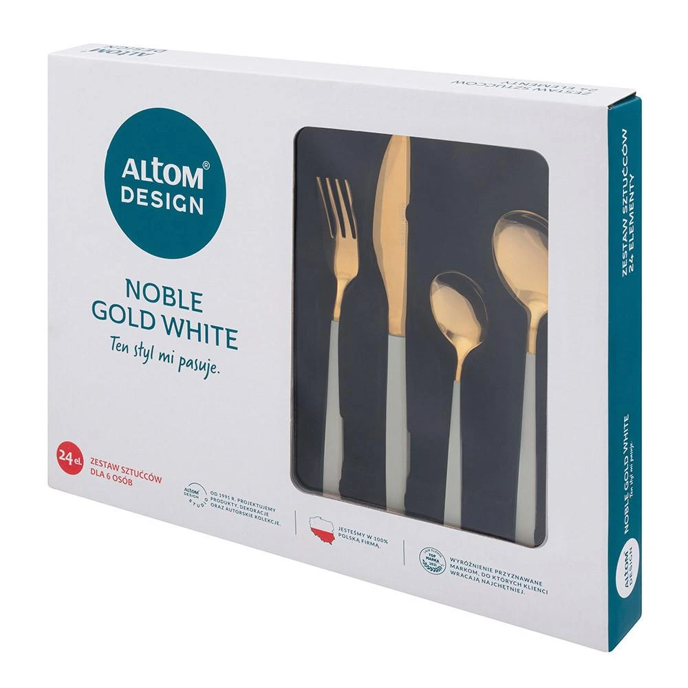 AltomDesign "Noble Gold Baltas" stalo įrankių rinkinys 24 dalių - 6 asmenims, Aukso / Baltos spalvos