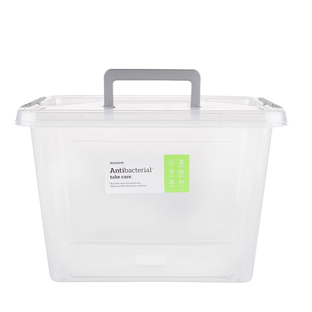 Orplast Antibakterinis laikymo indas su sidabrino mikrodalelėmis, su dangteliu ir rankena 39x29x26cm 19l (1533)