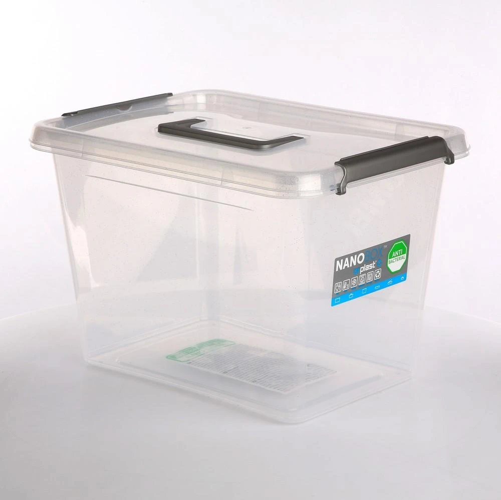 Orplast Antibakterinis laikymo indas su sidabrino mikrodalelėmis, su dangteliu ir rankena 39x29x26cm 19l (1533)