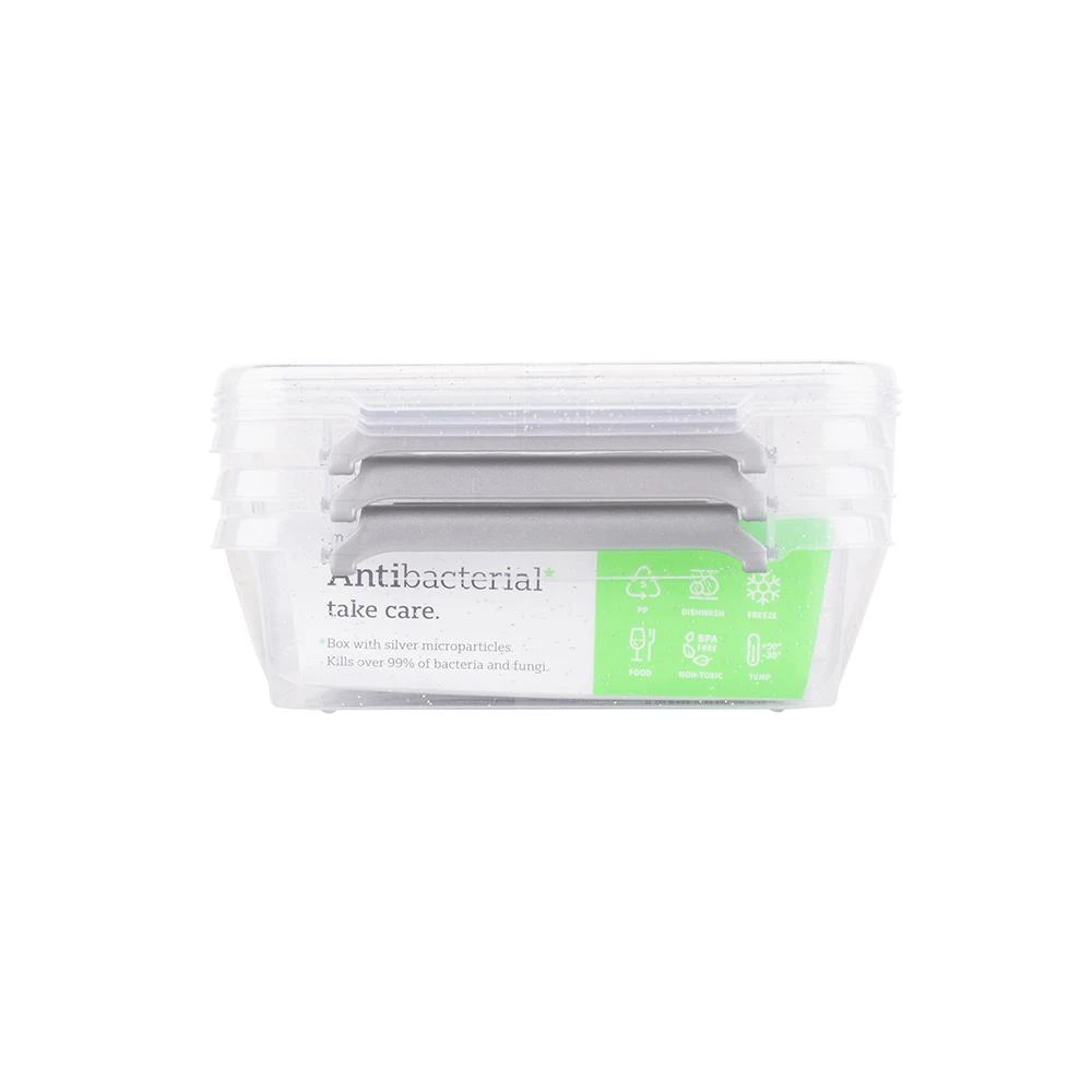 Orplast Antibakterinis 3 vnt. maisto indelių su sidabrino mikrodalelėmis, su dangteliu ir spaustukais rinkinys, 350 ml (3010)