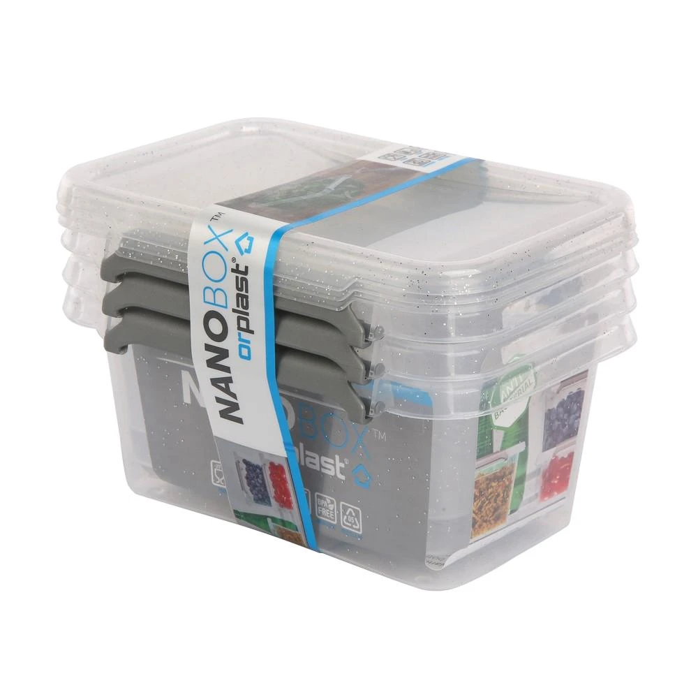 Orplast Antibakterinis 3 maisto indelių su sidabrino mikrodalelėmis rinkinys su dangteliu ir spaustukais, 500 ml