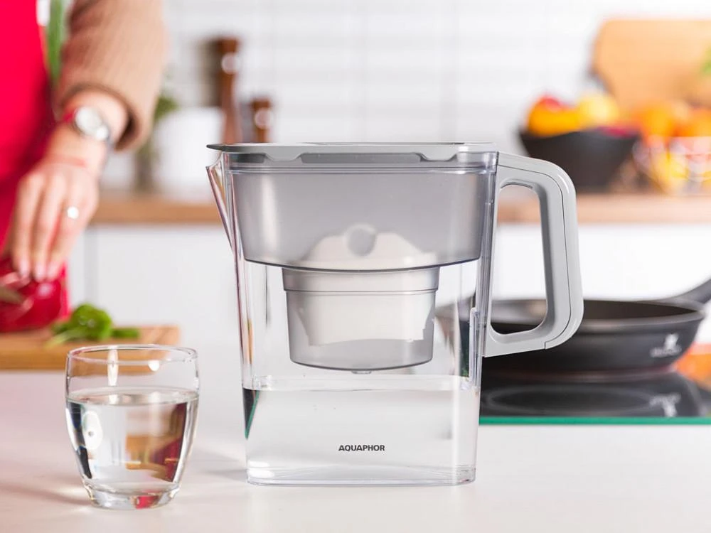 Ąsotis vandens valytuvas Aquaphor Kompakt 2,4l, su filtru B100-25 Maxfor + premija "Gustatory waters", pilkos spalvos